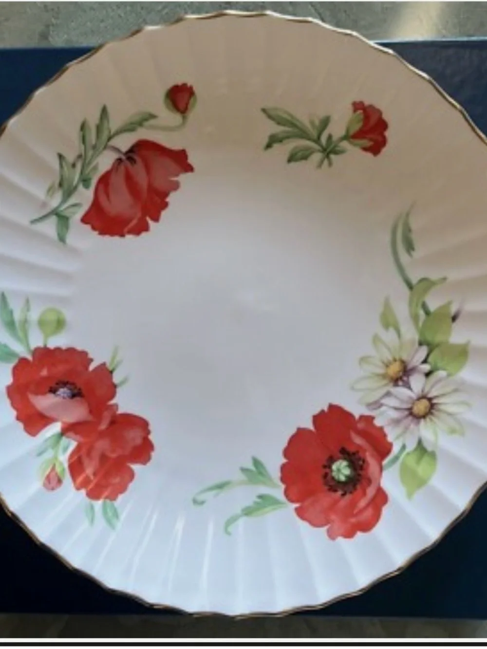 Royal Worcester White Plate with Red Poppy & Green Leaf Motif